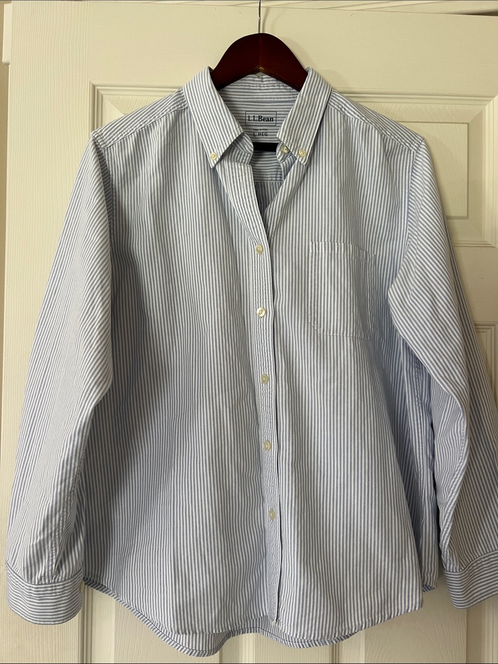 L.L. Bean Women’s Blue and White Pinstripe Button-Down Shirt
